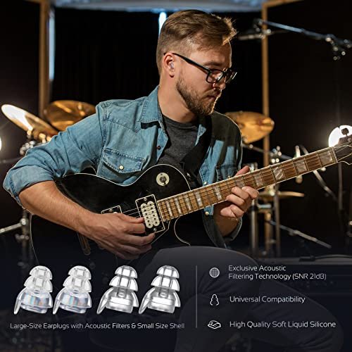 Mumba High Fidelity Konzert-Ohrstöpsel – Wiederverwendbare Musiker-Ohrstöpsel mit 24 dB Filtertechnologie für Musikfestivals, DJs und Musiker – Silber, Medium