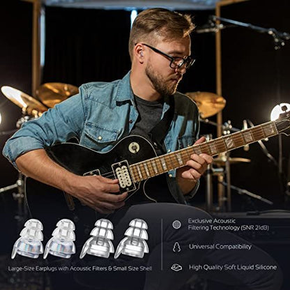 Mumba High Fidelity Konzert-Ohrstöpsel – Wiederverwendbare Musiker-Ohrstöpsel mit 24 dB Filtertechnologie für Musikfestivals, DJs und Musiker – Silber, Medium