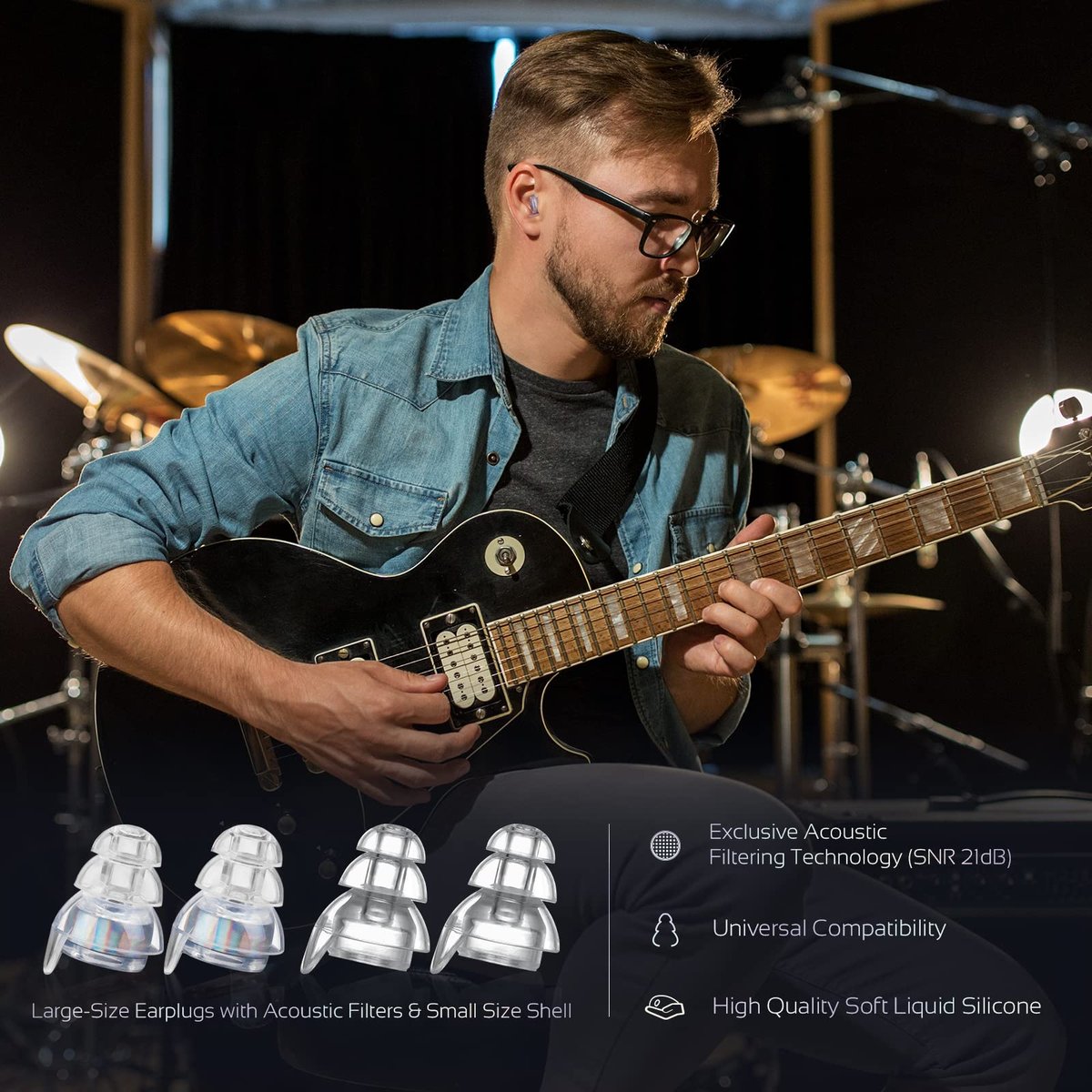 Mumba High Fidelity Konzert-Ohrstöpsel – Wiederverwendbare Musiker-Ohrstöpsel mit 24 dB Filtertechnologie für Musikfestivals, DJs und Musiker – Silber, Medium