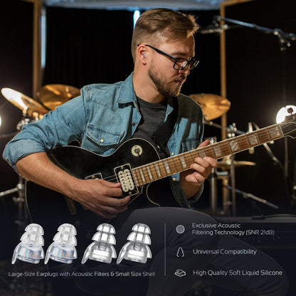 Mumba High Fidelity Konzert-Ohrstöpsel – Wiederverwendbare Musiker-Ohrstöpsel mit 24 dB Filtertechnologie für Musikfestivals, DJs und Musiker – Silber, Medium