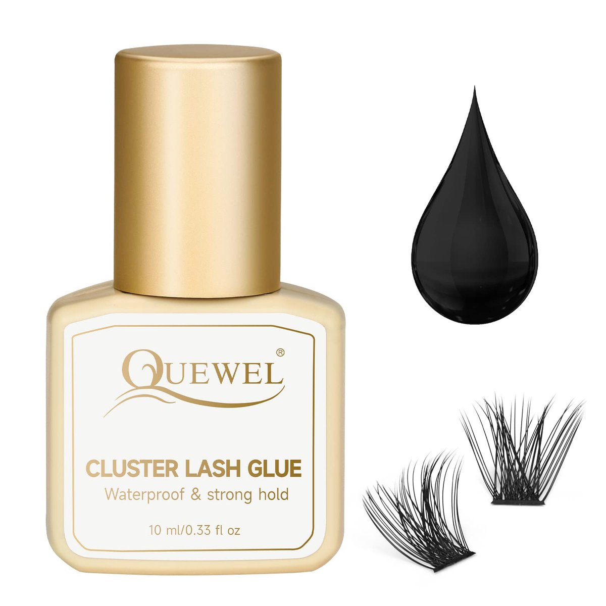 QUEWEL Wimpernkleber Schwarz 10 ml – DIY Wimpernverlängerung für einzelne Wimpern, langanhaltend, reizfrei, große Kapazität