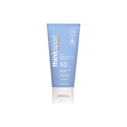 Thinksport SPF 50+ Sonnencreme für das Gesicht mit Klarem Zinkoxid, 2 Fl Oz – Sichere, Natürliche, Wasserresistente Gesichts-Sonnencreme UVA/UVB Sonnenschutz – Vegan, Riffsicher