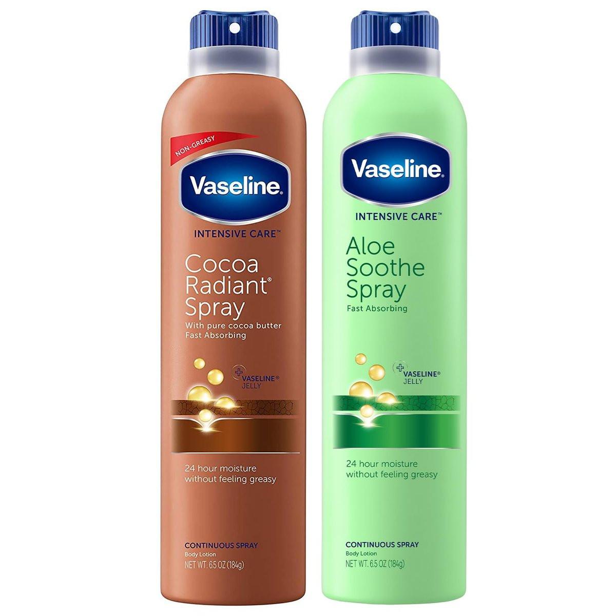 Vaseline Cocoa Radiant+ Aloe Soothe Spray 2er-Pack – Feuchtigkeitsspray für trockene Haut, nicht fettend, schnell einziehend, 2 x 6,5 oz