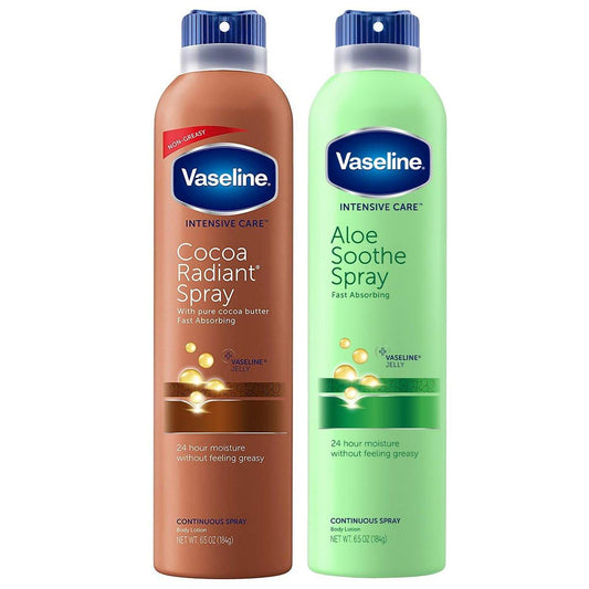 Vaseline Cocoa Radiant+ Aloe Soothe Spray 2er-Pack – Feuchtigkeitsspray für trockene Haut, nicht fettend, schnell einziehend, 2 x 6,5 oz