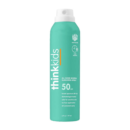 Thinksport Kinder Sonnenschutz Spray, SPF 50, Mineralischer Sonnenschutz, 177 ml, Wasserbeständig, Natürliches Zinkoxid UVA/UVB Schutz