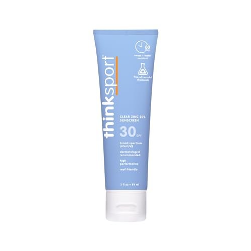Thinksport SPF 30 Sport Sonnencreme, 85g – Klarer Zinkoxid, wasserresistente Mineral-Sonnenlotion für Sport & aktive Nutzung, Riff-sicher, vegan, Breitband UVA/UVB-Schutz