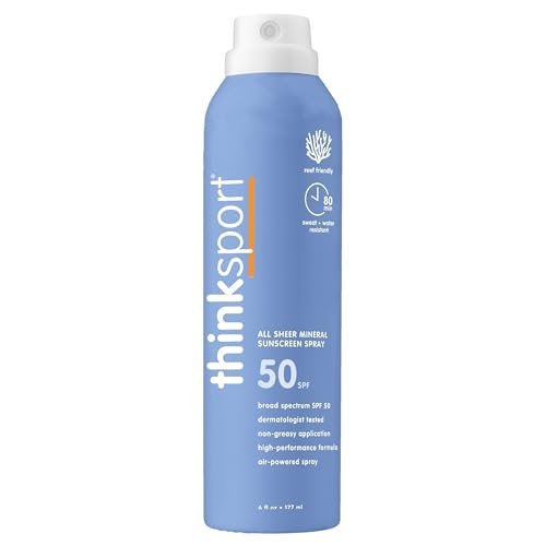 Thinksport SPF 50+ Mineral Sonnenspray, All Sheer, 177 ml – Natürlicher, wasserbeständiger Sonnenschutz für den Körper, vegan & riffreundlich