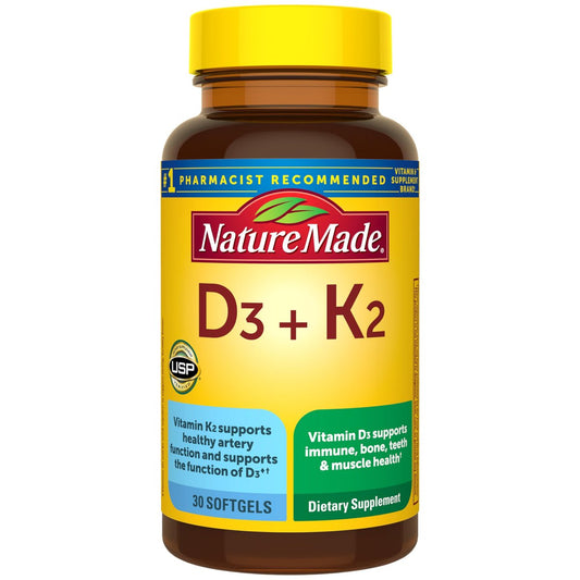 Nature Made Vitamin D3 K2 Supplement, 5000 IE (125 µg) Vitamin D für Knochen, Zähne, Muskeln und Immunsystem, 30 D3 & K2 Weichkapseln, 30-Tage-Versorgung