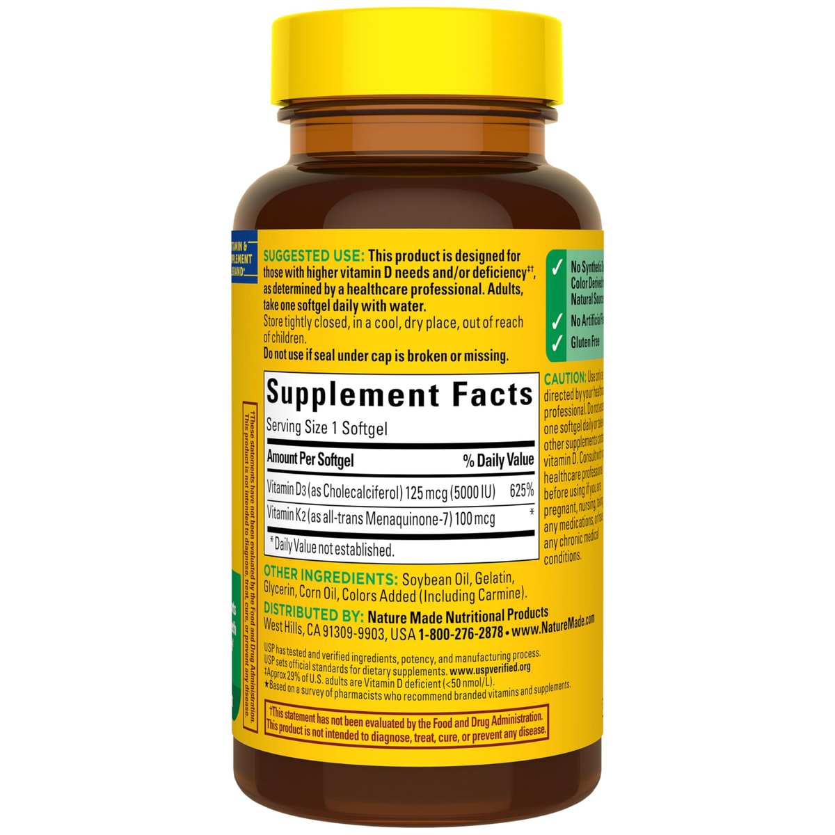 Nature Made Vitamin D3 K2 Supplement, 5000 IE (125 µg) Vitamin D für Knochen, Zähne, Muskeln und Immunsystem, 30 D3 & K2 Weichkapseln, 30-Tage-Versorgung