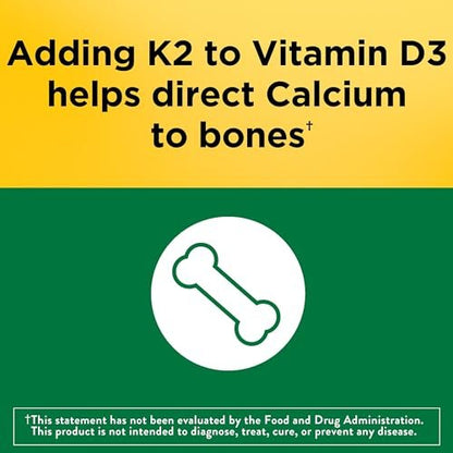 Nature Made Vitamin D3 K2 Supplement, 5000 IE (125 µg) Vitamin D für Knochen, Zähne, Muskeln und Immunsystem, 30 D3 & K2 Weichkapseln, 30-Tage-Versorgung