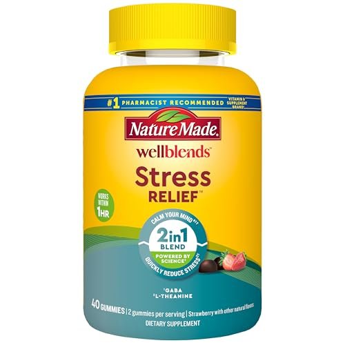 Nature Made Wellblends Stress Relief Gummies – L-Theanin 200 mg & GABA 100 mg, 40 Erdbeer-Gummis zur Stressreduktion