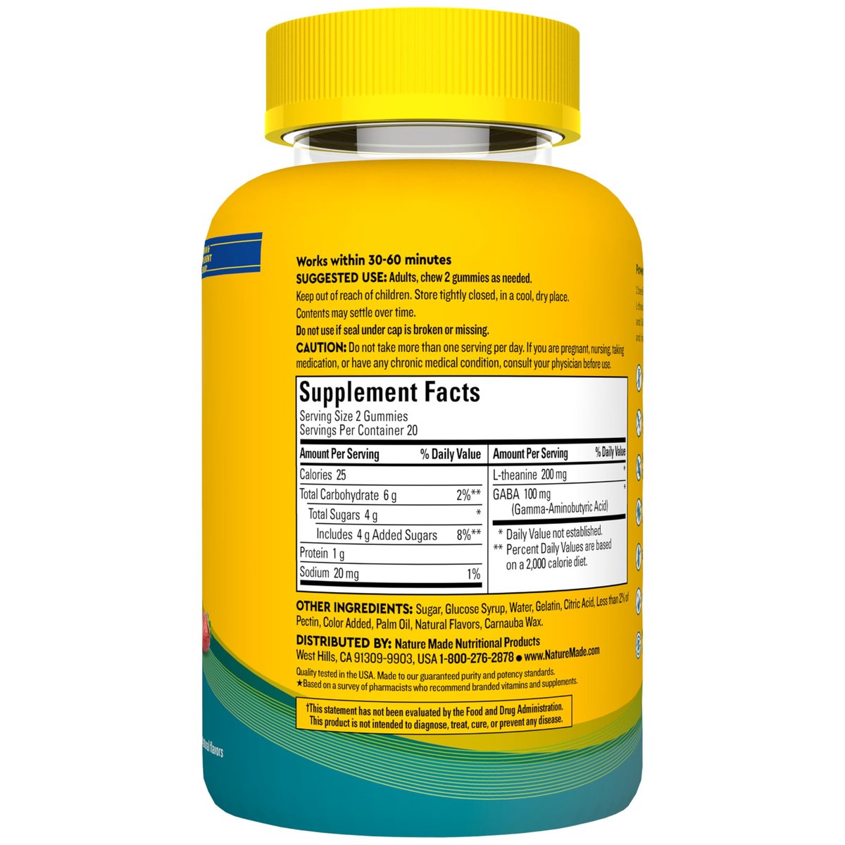 Nature Made Wellblends Stress Relief Gummies – L-Theanin 200 mg & GABA 100 mg, 40 Erdbeer-Gummis zur Stressreduktion