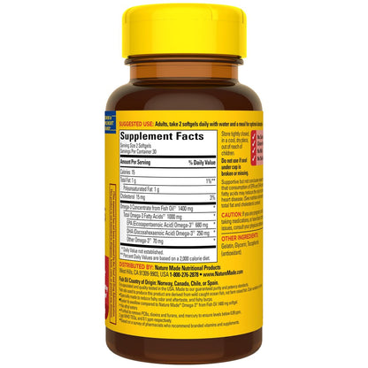 Nature Made Extra Strength Burp Less Fischöl Omega 3 Kapseln 1400 mg Minis, Omega 3 Fischöl als Ethylester für Herz, Gehirn & Augen, 60 Softgels, 30 Tage Vorrat