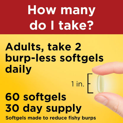 Nature Made Extra Strength Burp Less Fischöl Omega 3 Kapseln 1400 mg Minis, Omega 3 Fischöl als Ethylester für Herz, Gehirn & Augen, 60 Softgels, 30 Tage Vorrat
