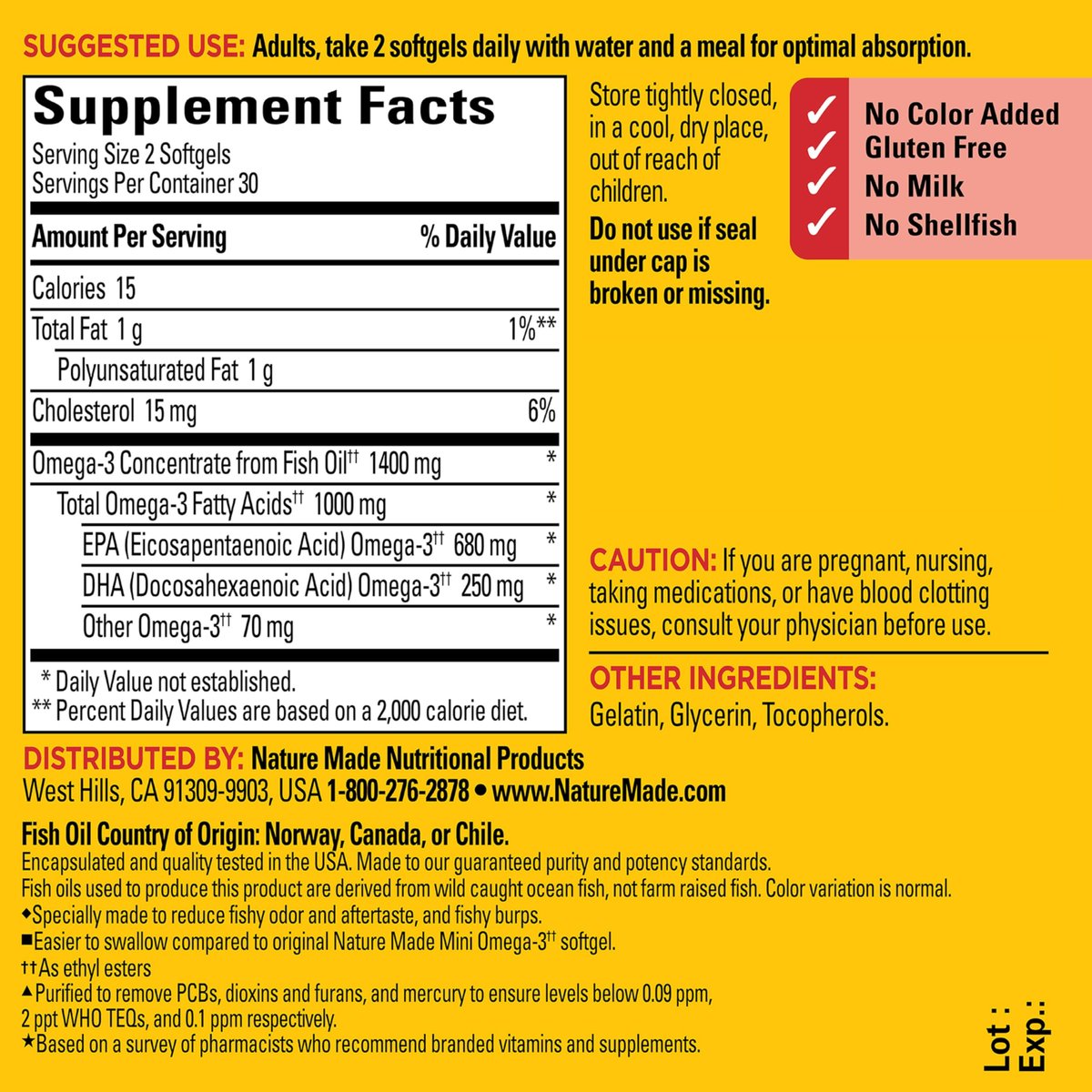 Nature Made Extra Strength Burp Less Fischöl Omega 3 Kapseln 1400 mg Minis, Omega 3 Fischöl als Ethylester für Herz, Gehirn & Augen, 60 Softgels, 30 Tage Vorrat
