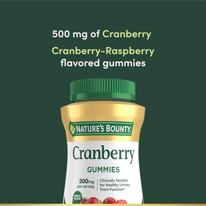 Nature's Bounty Cranberry Gummies 500 mg - Unterstützung der Harnwege, Cran-Himbeer-Geschmack, 150 Stück