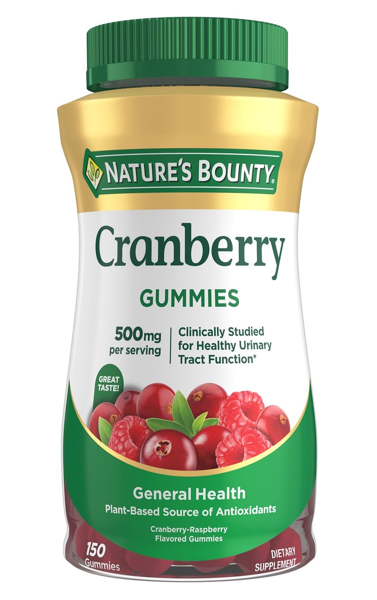 Nature's Bounty Cranberry Gummies 500 mg - Unterstützung der Harnwege, Cran-Himbeer-Geschmack, 150 Stück