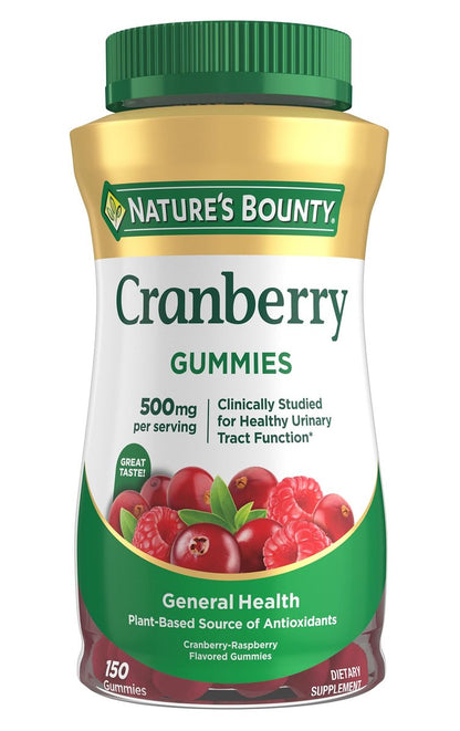 Nature's Bounty Cranberry Gummies 500 mg - Unterstützung der Harnwege, Cran-Himbeer-Geschmack, 150 Stück