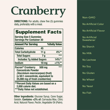 Nature's Bounty Cranberry Gummies 500 mg - Unterstützung der Harnwege, Cran-Himbeer-Geschmack, 150 Stück