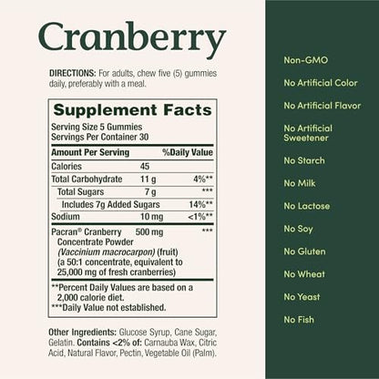 Nature's Bounty Cranberry Gummies 500 mg - Unterstützung der Harnwege, Cran-Himbeer-Geschmack, 150 Stück