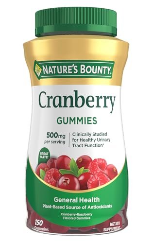 Nature's Bounty Cranberry Gummies 500 mg - Unterstützung der Harnwege, Cran-Himbeer-Geschmack, 150 Stück