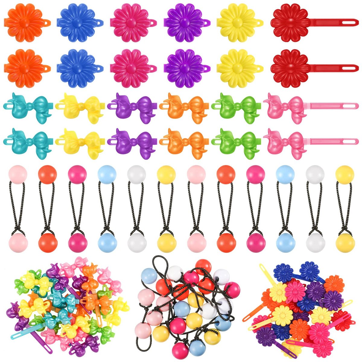 Giegxin 60-teiliges Set Selbstscharnier-Haarklammern Ballon-Bubble-Haarschmuck für Mädchen, Plastik-Haarklammern, Gummis für Kleinkinder (Lovely Style)