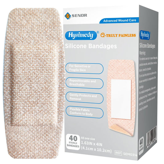 Hysimedy Silikonpflaster für empfindliche, fragile Haut 1,63"x4" 40 Stück Flexible Stoffpflaster Latexfrei Hypoallergen Atmungsaktiv Mittelgroße Pflaster für Wunden Einfache schmerzfreie Entfernung für Senioren und Kinder