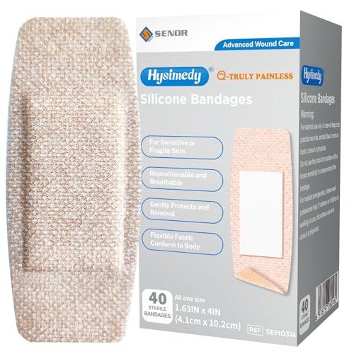 Hysimedy Silikonpflaster für empfindliche, fragile Haut 1,63"x4" 40 Stück Flexible Stoffpflaster Latexfrei Hypoallergen Atmungsaktiv Mittelgroße Pflaster für Wunden Einfache schmerzfreie Entfernung für Senioren und Kinder