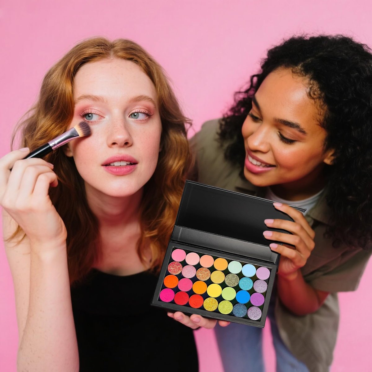 SZDYM Starke 4-lagige leere Magnet-Palette Buch + Make-up Depotting Spatel + 50 runde Metall-Aufkleber + 50 quadratische Metall-Aufkleber - Schwarz