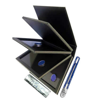 SZDYM Starke 4-lagige leere Magnet-Palette Buch + Make-up Depotting Spatel + 50 runde Metall-Aufkleber + 50 quadratische Metall-Aufkleber - Schwarz