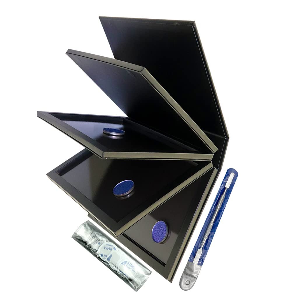 SZDYM Starke 4-lagige leere Magnet-Palette Buch + Make-up Depotting Spatel + 50 runde Metall-Aufkleber + 50 quadratische Metall-Aufkleber - Schwarz