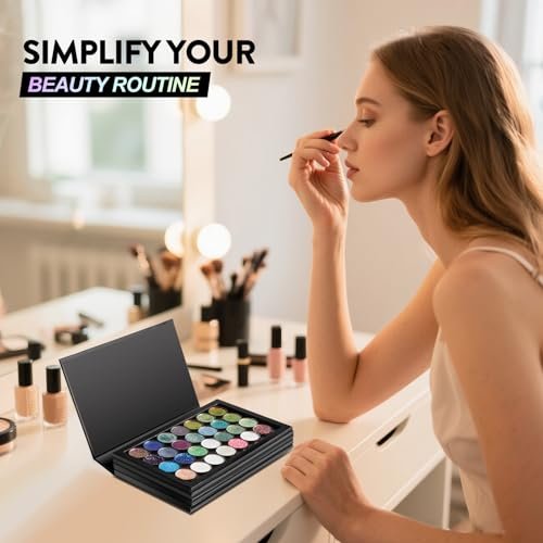 SZDYM Starke 4-lagige leere Magnet-Palette Buch + Make-up Depotting Spatel + 50 runde Metall-Aufkleber + 50 quadratische Metall-Aufkleber - Schwarz