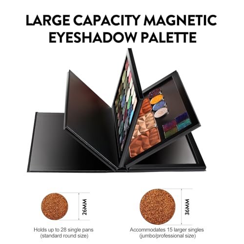 SZDYM Starke 4-lagige leere Magnet-Palette Buch + Make-up Depotting Spatel + 50 runde Metall-Aufkleber + 50 quadratische Metall-Aufkleber - Schwarz