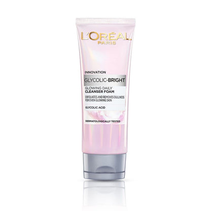 L'Oréal Paris Glycolic Bright Täglicher Reinigungsschaum für das Gesicht, 100 ml | Gesichtswasser mit Glykolsäure für stumpfe Haut | Täglicher, strahlender Gesichtsreiniger
