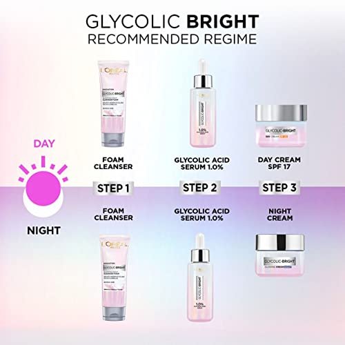 L'Oréal Paris Glycolic Bright Täglicher Reinigungsschaum für das Gesicht, 100 ml | Gesichtswasser mit Glykolsäure für stumpfe Haut | Täglicher, strahlender Gesichtsreiniger
