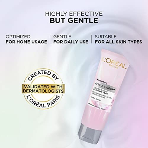 L'Oréal Paris Glycolic Bright Täglicher Reinigungsschaum für das Gesicht, 100 ml | Gesichtswasser mit Glykolsäure für stumpfe Haut | Täglicher, strahlender Gesichtsreiniger
