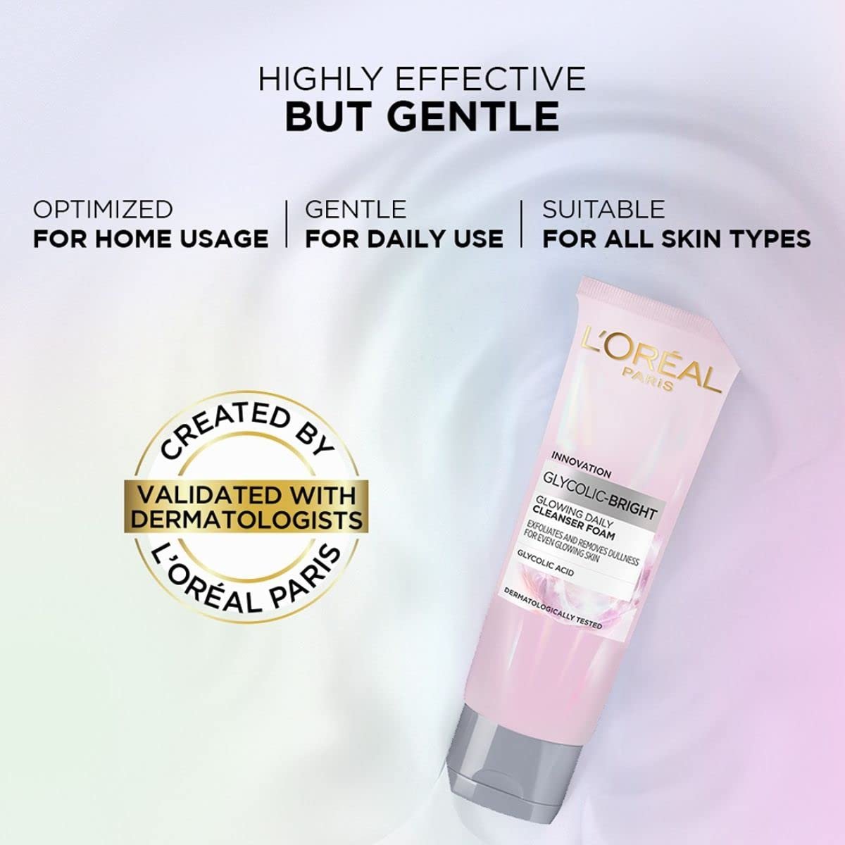 L'Oréal Paris Glycolic Bright Täglicher Reinigungsschaum für das Gesicht, 100 ml | Gesichtswasser mit Glykolsäure für stumpfe Haut | Täglicher, strahlender Gesichtsreiniger