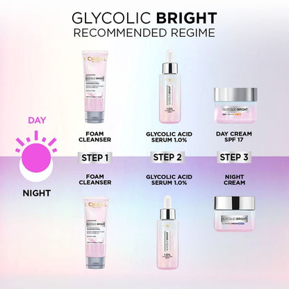 L'Oréal Paris Glycolic Bright Täglicher Reinigungsschaum für das Gesicht, 100 ml | Gesichtswasser mit Glykolsäure für stumpfe Haut | Täglicher, strahlender Gesichtsreiniger