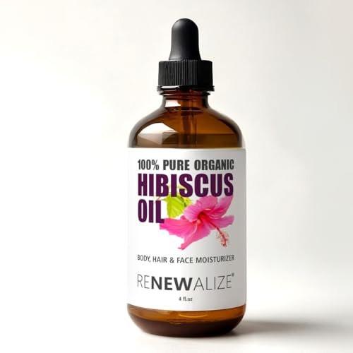 Renewalize Virgin Bio-Hibiskus-Samenöl | Unraffiniert, kaltgepresst, 100 % rein | Große 4-Fl.-Unzen-Flasche | Natürliches Anti-Aging- und Haarwachstumsöl