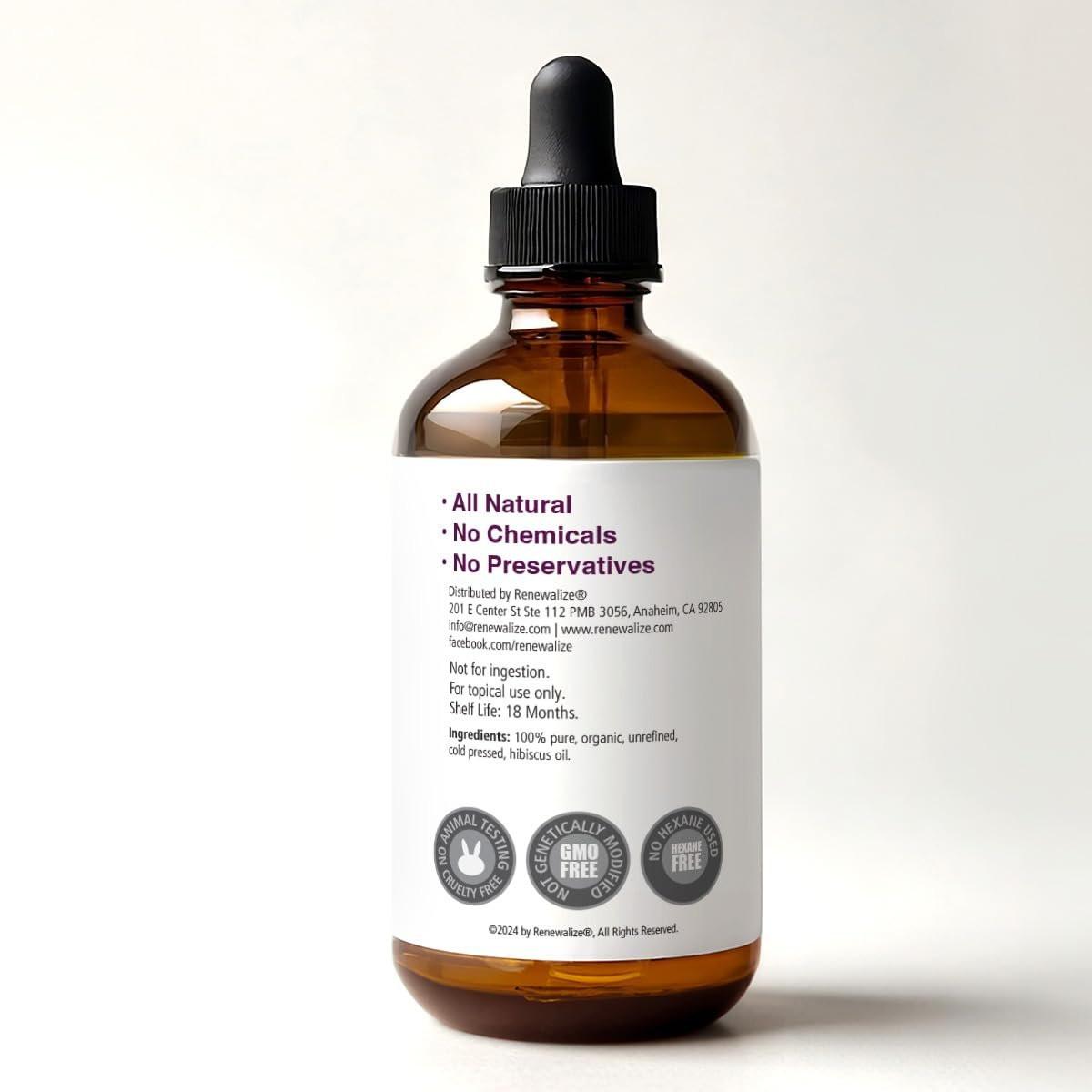 Renewalize Virgin Bio-Hibiskus-Samenöl | Unraffiniert, kaltgepresst, 100 % rein | Große 4-Fl.-Unzen-Flasche | Natürliches Anti-Aging- und Haarwachstumsöl