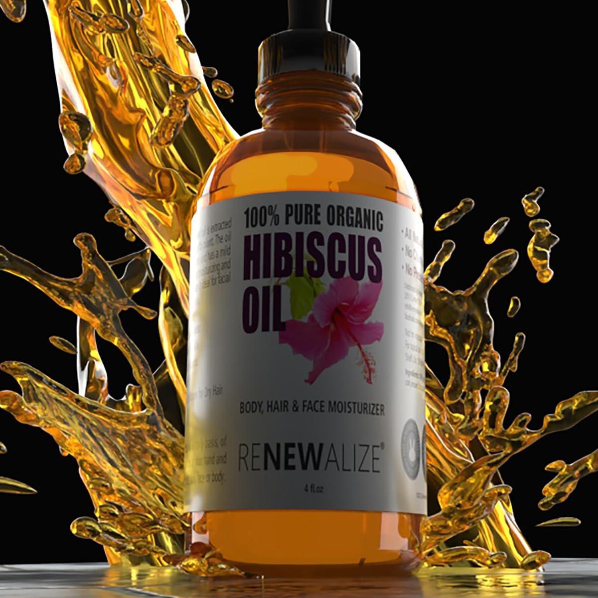 Renewalize Virgin Bio-Hibiskus-Samenöl | Unraffiniert, kaltgepresst, 100 % rein | Große 4-Fl.-Unzen-Flasche | Natürliches Anti-Aging- und Haarwachstumsöl