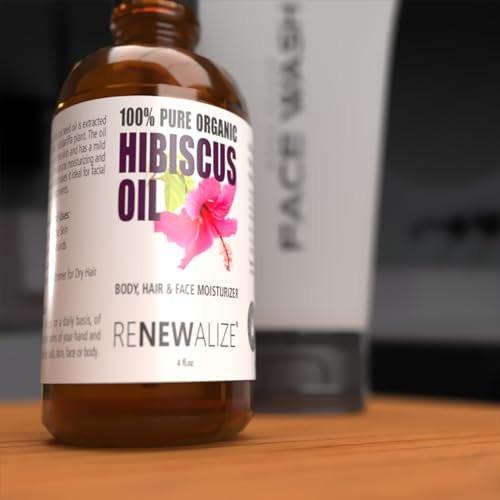 Renewalize Virgin Bio-Hibiskus-Samenöl | Unraffiniert, kaltgepresst, 100 % rein | Große 4-Fl.-Unzen-Flasche | Natürliches Anti-Aging- und Haarwachstumsöl
