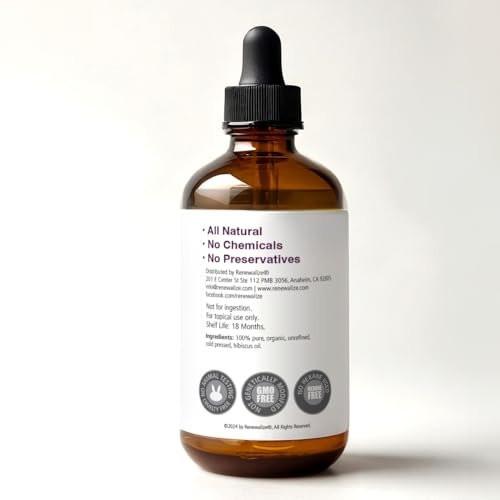 Renewalize Virgin Bio-Hibiskus-Samenöl | Unraffiniert, kaltgepresst, 100 % rein | Große 4-Fl.-Unzen-Flasche | Natürliches Anti-Aging- und Haarwachstumsöl