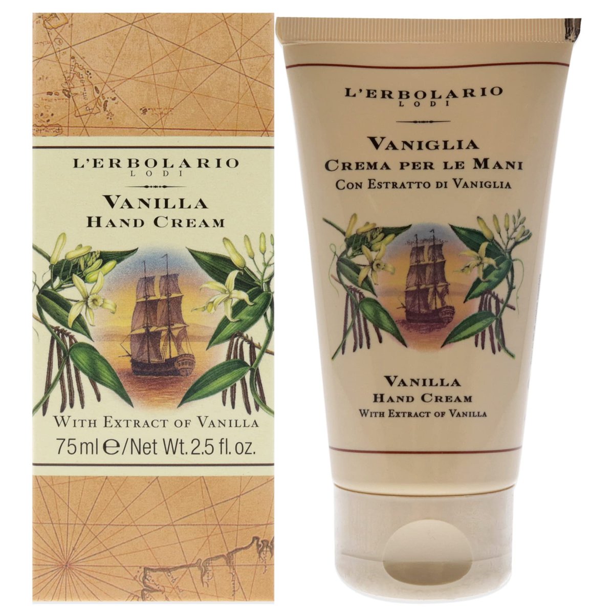L'Erbolario Vanilla Handcreme – Duftende Handlotion für Straffung und Geschmeidigkeit – Tägliche Feuchtigkeitspflege mit Macadamia- und Sonnenblumenöl – Tierversuchsfreie Handcreme mit zarter, leichter Textur – 2,5 oz