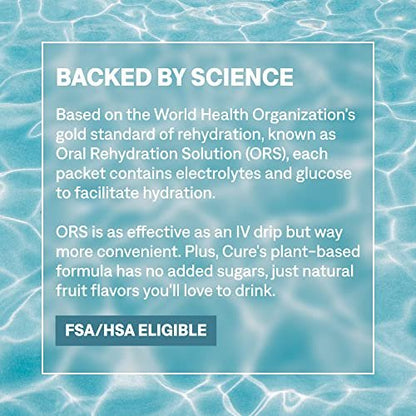 Cure Hydration | Pflanzlicher Elektrolyt-Drink-Mix | Ohne Zuckerzusatz | FSA-HSA | Dehydrationshilfe-Pulver mit Kokoswasser | Non-GMO | Vegan | Box mit 8 Portionen - Limonade