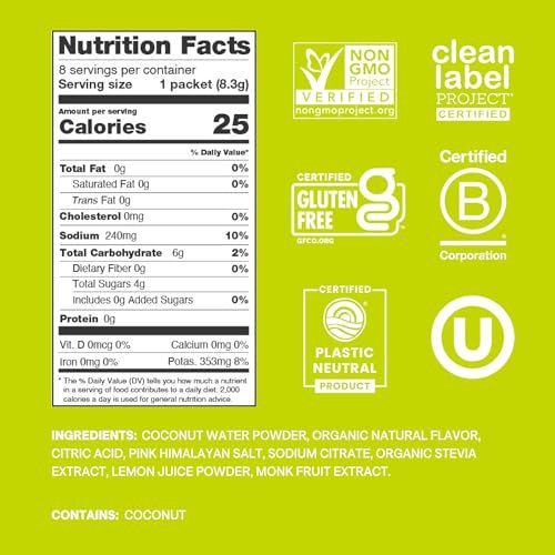 Cure Hydration | Pflanzliches Elektrolyt-Getränkepulver | Ohne Zuckerzusatz | FSA-HSA | Erfrischungspulver mit Kokoswasser | Non-GMO | Vegan | Box mit 8 Portionen - Limette