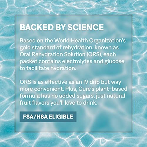 Cure Hydration | Pflanzliches Elektrolyt-Getränkepulver | Ohne Zuckerzusatz | FSA-HSA | Dehydrierungs-Linderungspulver mit Kokoswasser | Nicht-GVO | Vegan | Box mit 8 Portionsbeuteln - Wassermelone