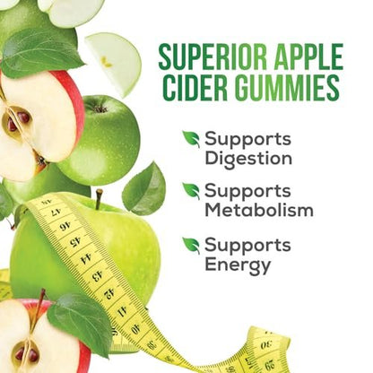 Apfelessig Gummibärchen Null Zucker - Max Stärke ACV Gummivitamine - Vitamin B12 & Die Mutter - Stoffwechsel & Energie Unterstützung - Vegane Apfelessig Gummibärchen - Non-GMO - 60 Gummibärchen