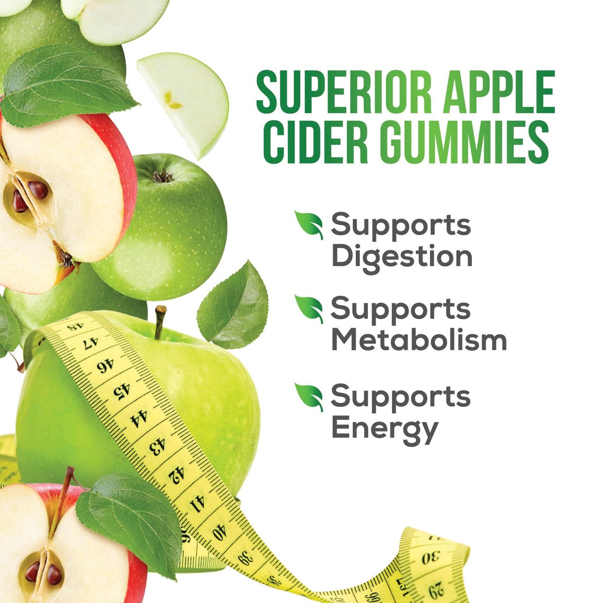Apfelessig Gummibärchen Null Zucker - Max Stärke ACV Gummivitamine - Vitamin B12 & Die Mutter - Stoffwechsel & Energie Unterstützung - Vegane Apfelessig Gummibärchen - Non-GMO - 60 Gummibärchen