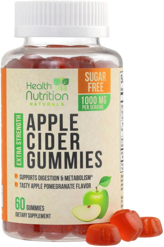 Apfelessig Gummibärchen Null Zucker - Max Stärke ACV Gummivitamine - Vitamin B12 & Die Mutter - Stoffwechsel & Energie Unterstützung - Vegane Apfelessig Gummibärchen - Non-GMO - 60 Gummibärchen